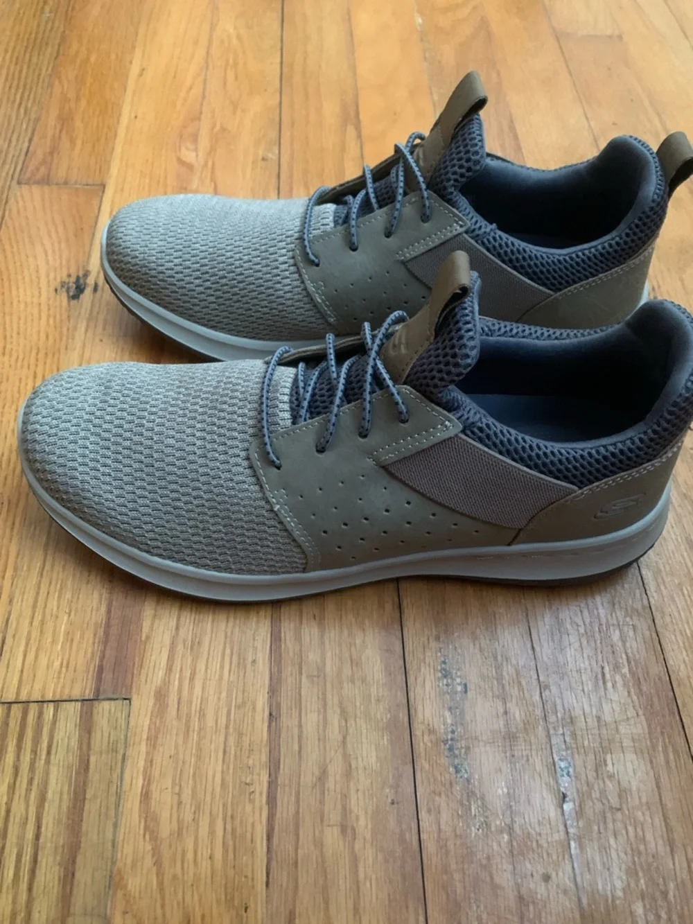 Skechers Men's Taupe and Charcoal Slip-On Knit Sneakers - Picture 3 of 3